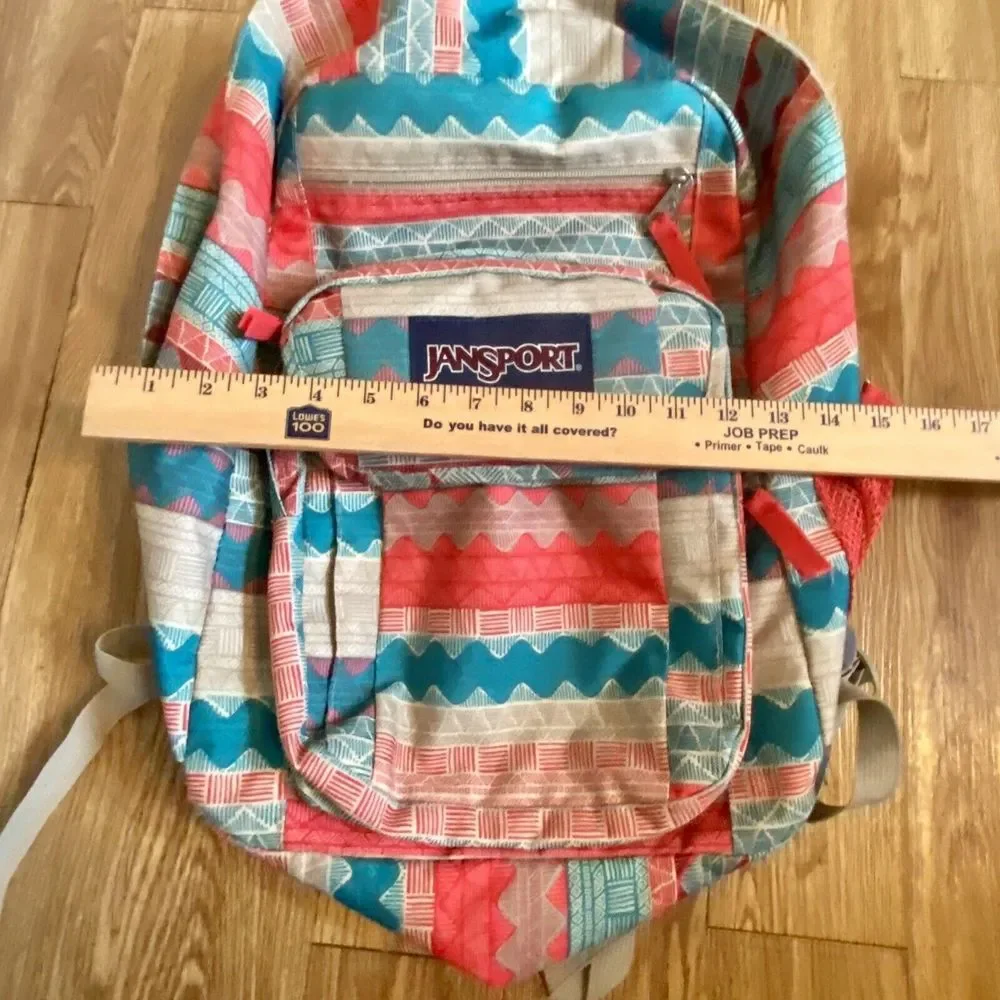 Jansport Aztec‎ Pattern Coral Teal Cream Multiple Zippers Laptop Insert Hg11